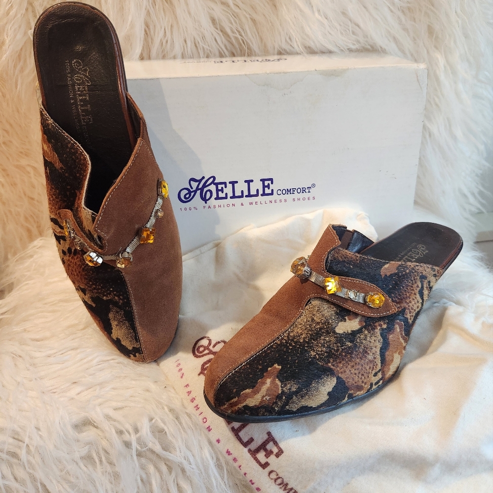Helle Comfort Suede Hair-On Jaclyn Slip-on Mule Heels EU39